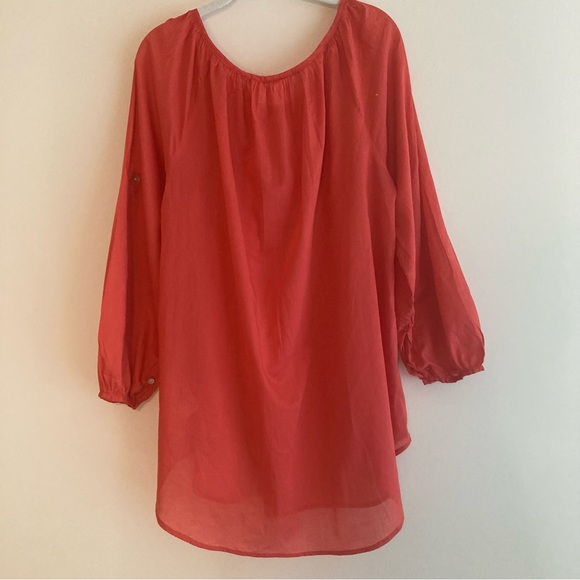 H&M L.O.G.G.  Roll Tab Sleeve 100% Cotton Top/Shirt/Blouse, Orange, Size 14 - Picture 6 of 7